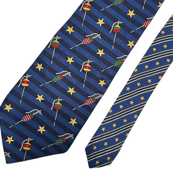 Tommy Hilfiger Italian Silk Men's Bouys & Stars Nautical Blue Necktie 59" x 4" - Picture 1 of 6